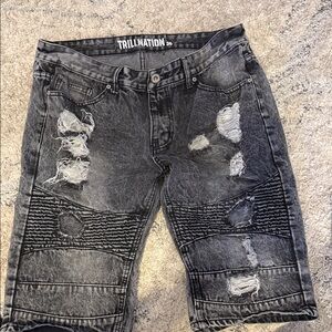 Men's Distressed Gray Denim Shorts